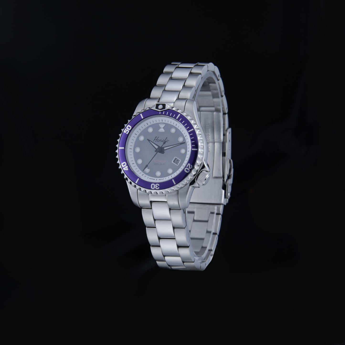 Horolo Stainless Steel Gray Dial Purple Bezel Japan Solar Ladies' Watch