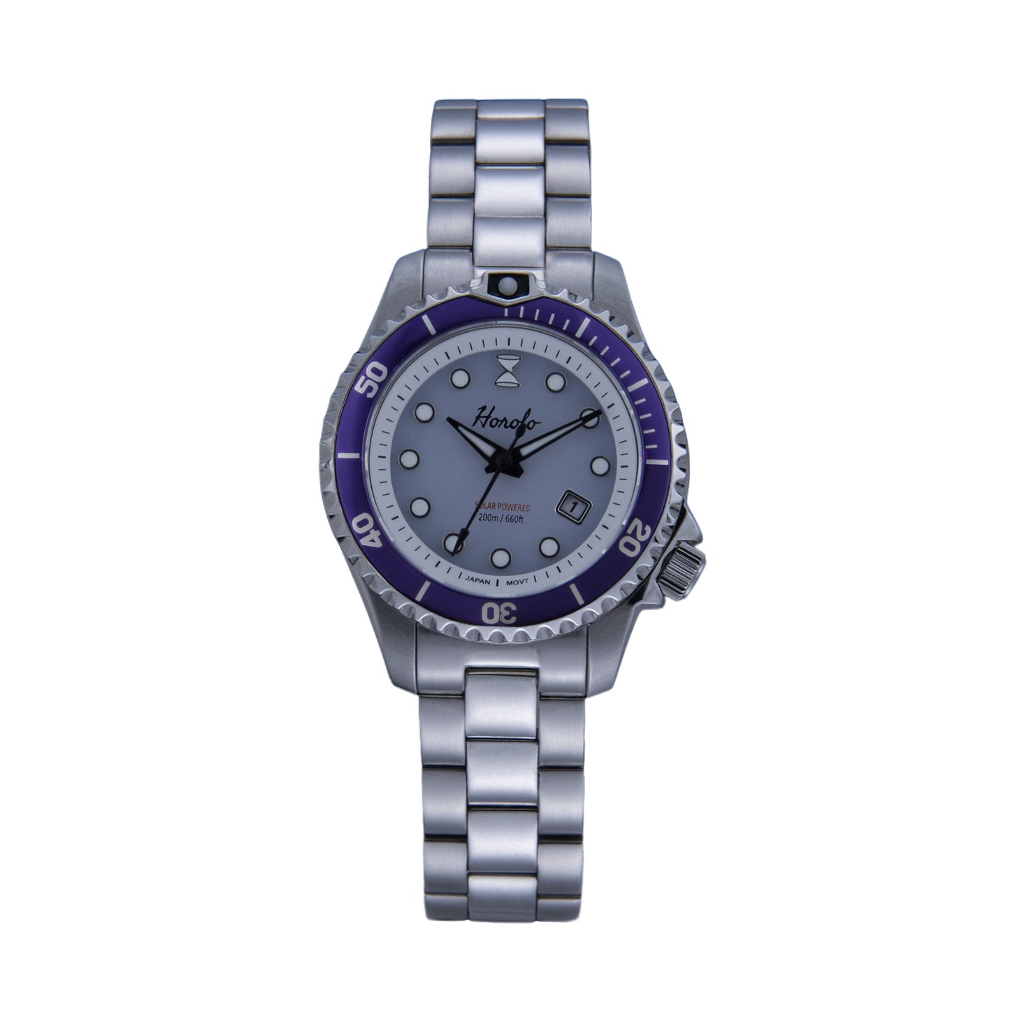 Horolo Stainless Steel Gray Dial Purple Bezel Japan Solar Ladies' Watch