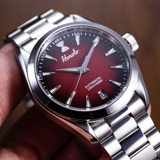 Horolo Seamaster Automatic Field Watch - Crimson Fade