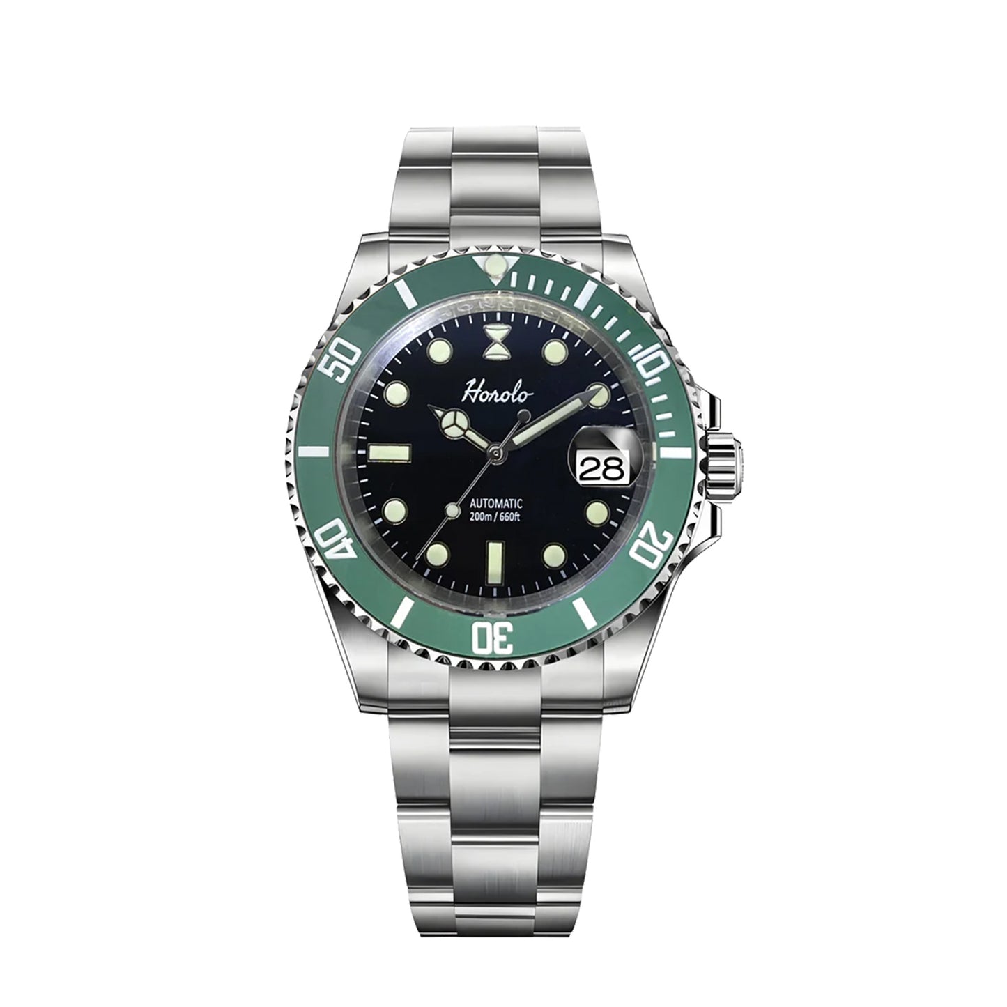 Horolo Green Bezel Black Face Submariner Watch