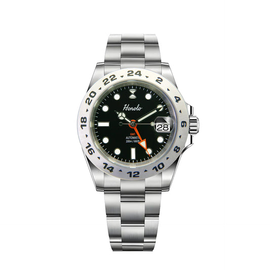 Horolo Black Dial and Steel Bezel Vintage GMT Watch