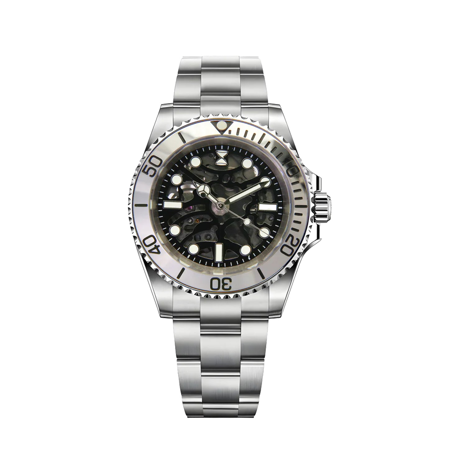 Horolo Black Dial Skeleton Submariner Diving Watch