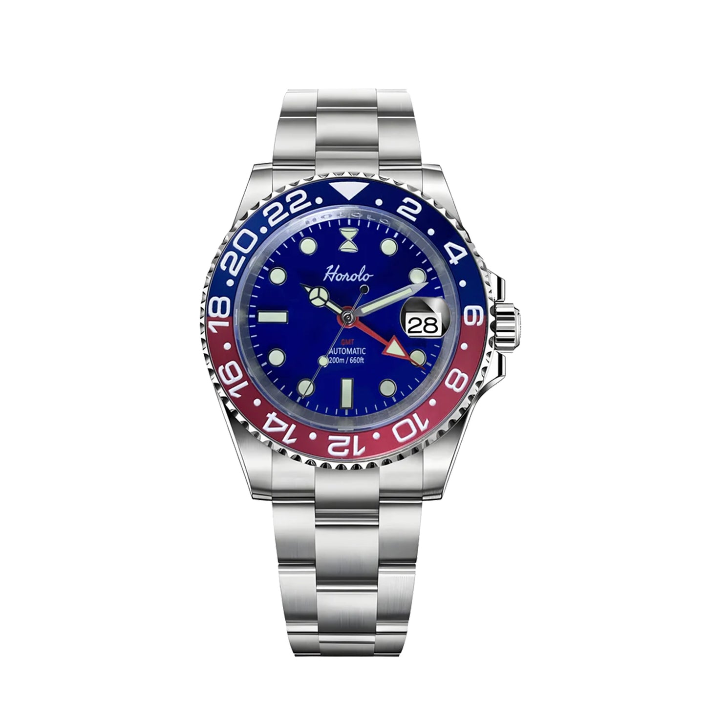 Horolo Pepsi Bezel Blue Face GMT Watch