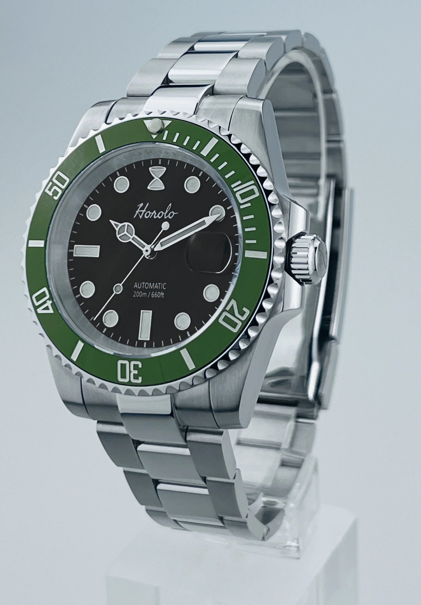 Horolo Green Bezel Black Face Submariner Watch - Horolo Watch