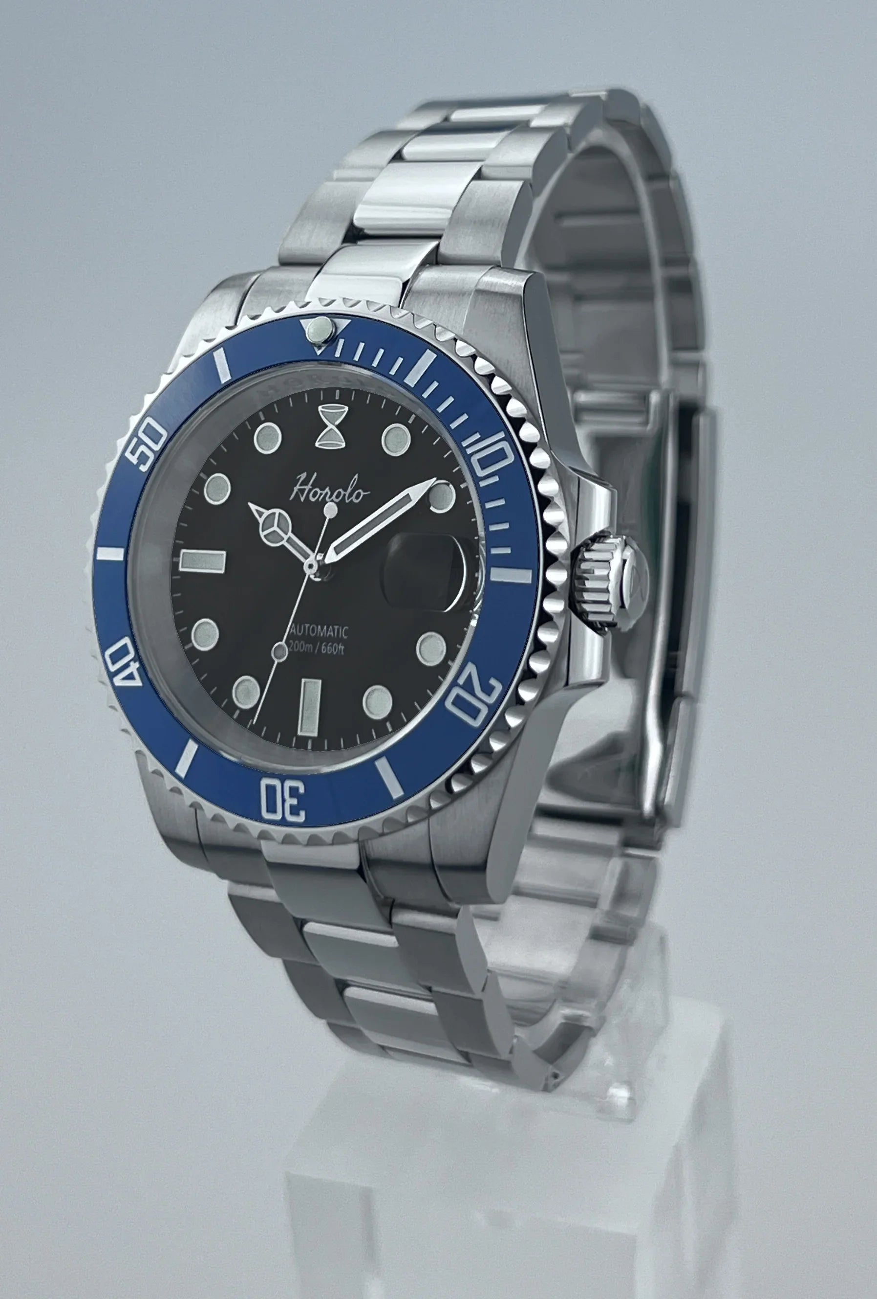 Horolo Black Dial Blue Bezel Submariner Watch - Horolo Watch