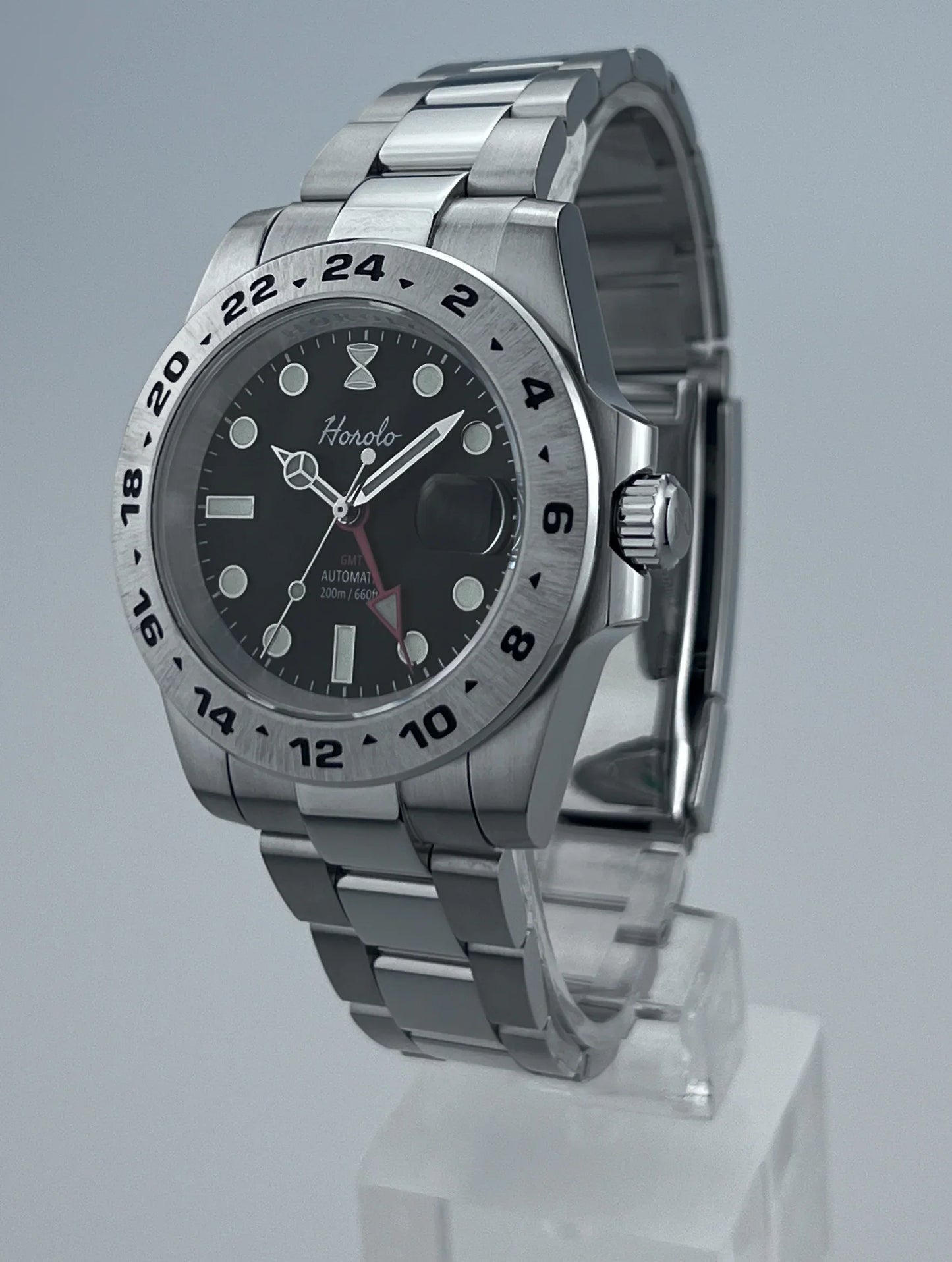 Horolo Black Dial and Steel Bezel Vintage GMT Watch - Horolo Watch