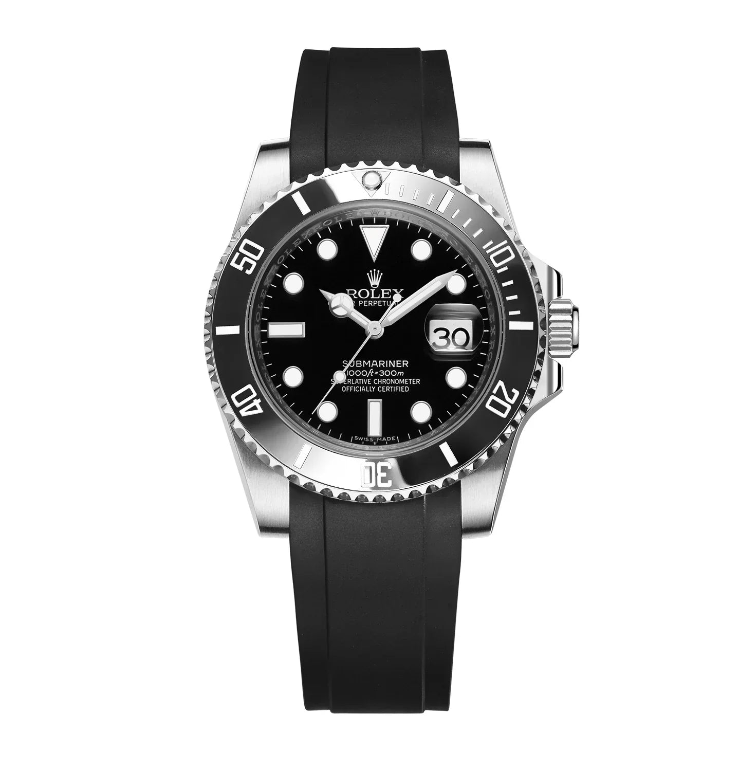 Black Submariner 20mm Width Rubber Band - Horolo Watch