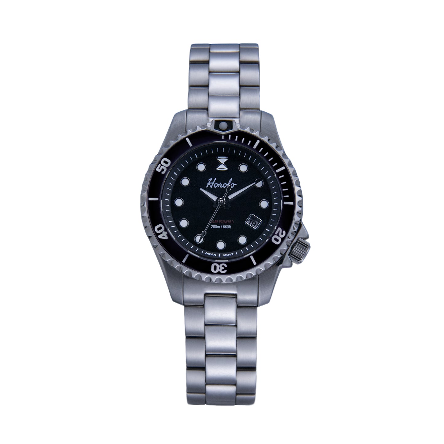Horolo Stainless Steel Black Dial Sapphire Crystal Japan Solar Women Watch
