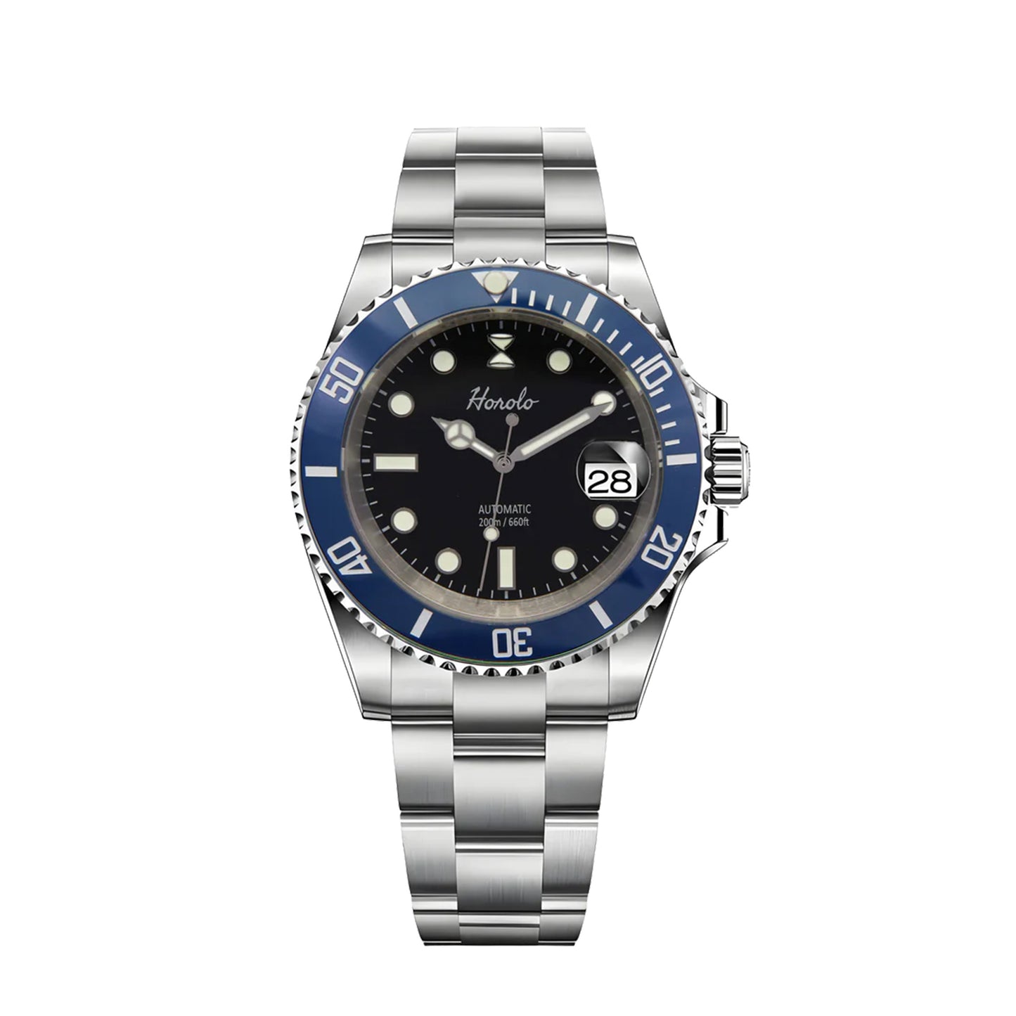 Đồng hồ Submariner Horolo mặt đen vành xanh