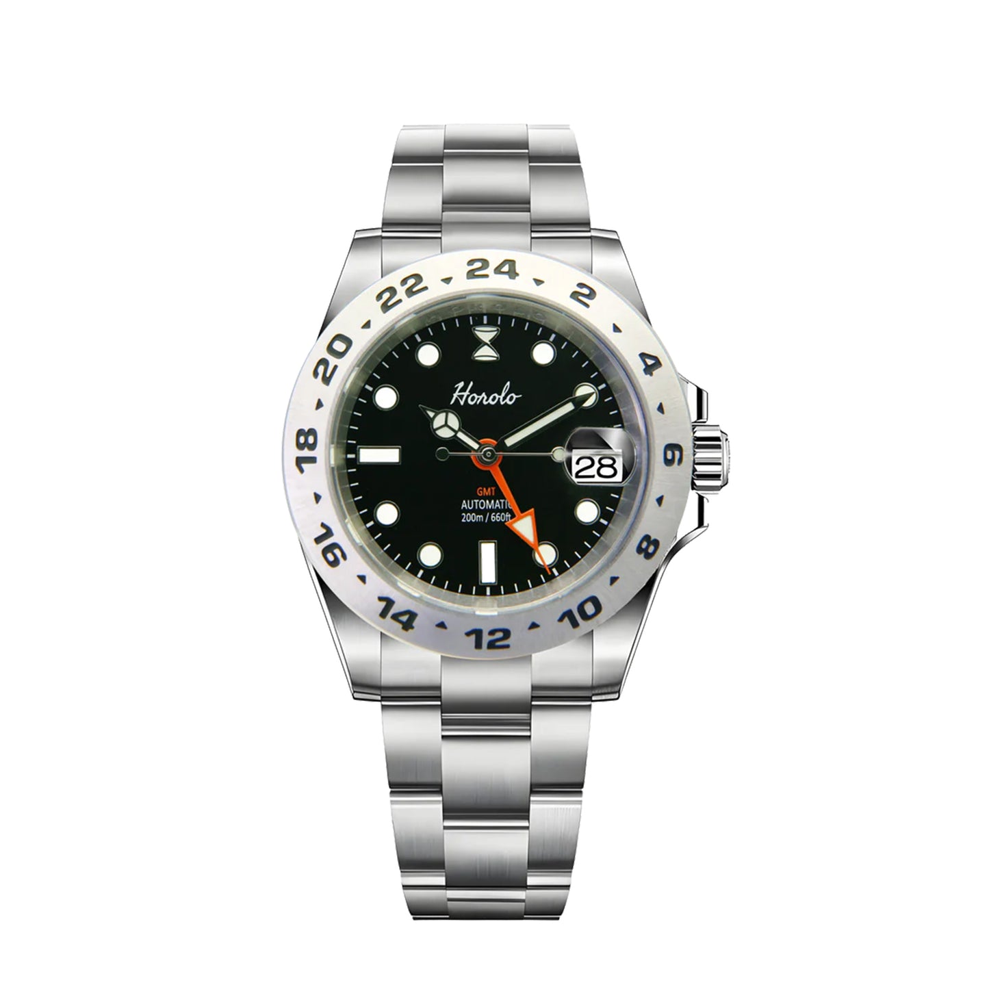 Horolo Black Dial and Steel Bezel Vintage GMT Watch