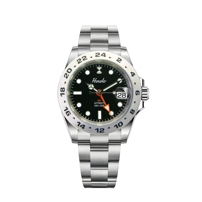 Horolo Black Dial and Steel Bezel Vintage GMT Watch