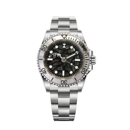 Horolo Black Dial Skeleton Submariner Diving Watch