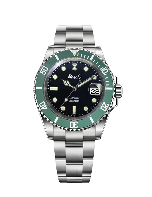 Horolo Green Bezel Black Face Submariner Watch - Horolo Watch