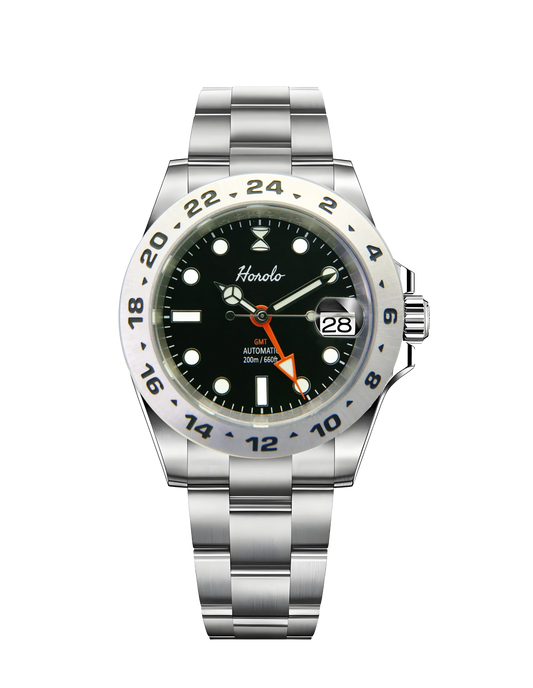 Horolo Black Dial and Steel Bezel Vintage GMT Watch - Horolo Watch