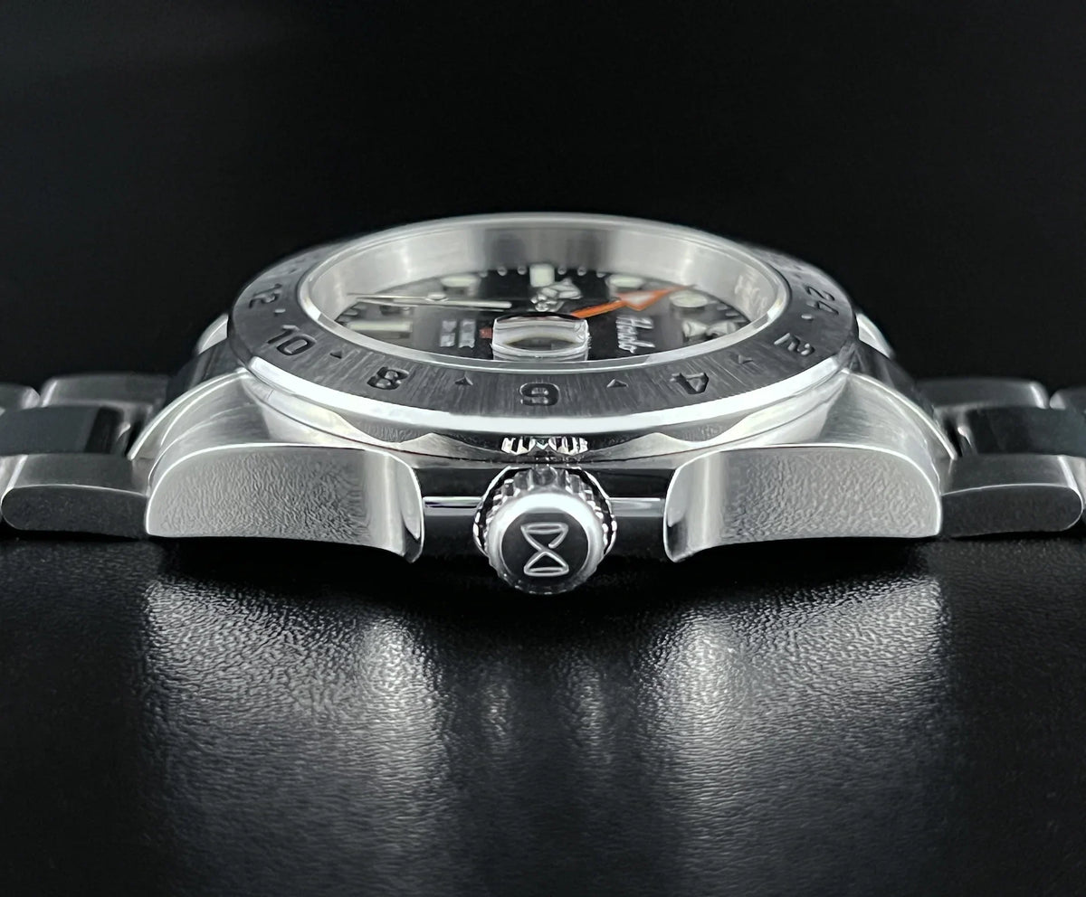 Horolo Black Dial and Steel Bezel Vintage GMT Watch - Horolo Watch