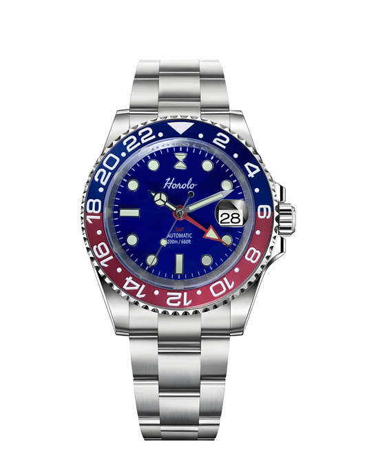 Horolo Pepsi Bezel Blue Face GMT Watch - Horolo Watch